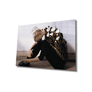 Kadınlar Çiçek Cam Tablo Women Flower 36x23 cm