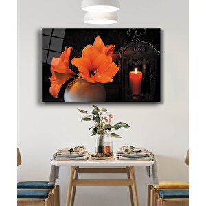 Mum Çiçek Natürmort Cam Tablo 50x70 cm