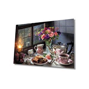 Çiçekli Masa Mutfak Cam Tablo 50x70 cm