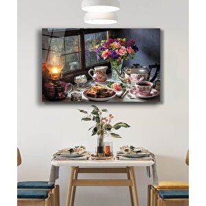 Çiçekli Masa Mutfak Cam Tablo 50x70 cm