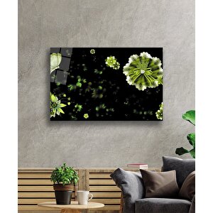 Siyah Çiçek Yeşil Cam Tablo 90x60 cm