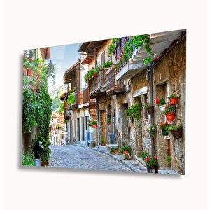 Çiçekli Sokak Cam Tablo 36x23 cm