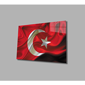 Dalgalanan Türk Bayrağı Cam Tablo Waving Turkish Flag 90x60 cm