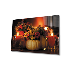 Mum Çiçek Cam Tablo Candle Flower Table 50x70 cm