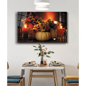 Mum Çiçek Cam Tablo Candle Flower Table 50x70 cm