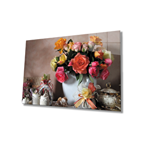 Çiçek Cam Tablo Colorful Flower Table 36x23 cm