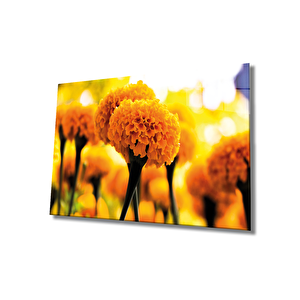 Sarı Çiçek Cam Tablo Yellow 110x70 cm
