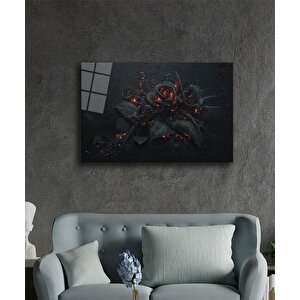 Siyah Çiçek İllüstrasyon Cam Tablo 36x23 cm