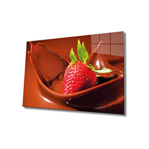 Çikolatalı Ve Çilek Cam Tablo 36x23 cm