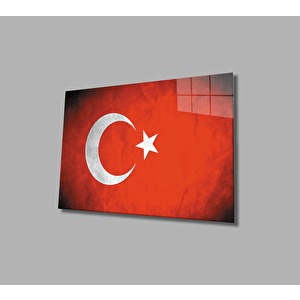 Türk Bayrağı Cam Tablo Turkish Flag 90x60 cm