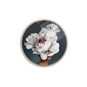 Çiçekli Kadın Yuvarlak Cam Tablo 30x30 cm