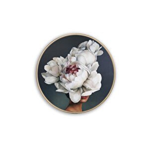 Çiçekli Kadın Yuvarlak Cam Tablo 30x30 cm