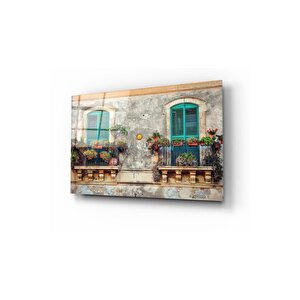 Çiçekli Balkon Cam Tablo 50x70 cm