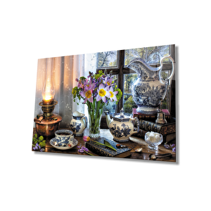 Çiçekli Vintage Cam Tablo 36x23 cm