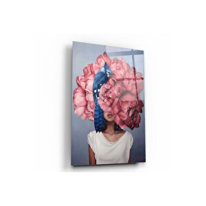 Kadın Ve Çiçek Cam Tablo 70x110 cm