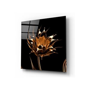 Gold Çiçek Cam Tablo 80x80 cm