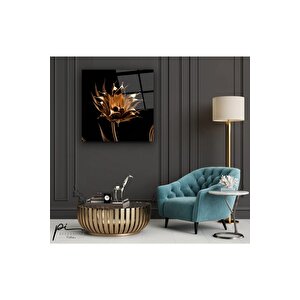Gold Çiçek Cam Tablo 80x80 cm