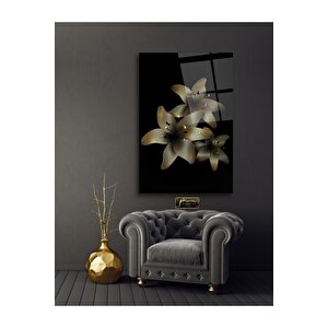Gold Çiçek Cam Tablo 70x110 cm