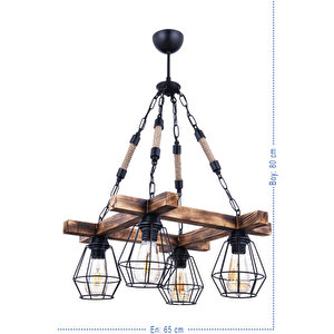 Palmira Wooden 4 Lü Lüx Halatlı Avize Si̇yah