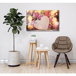 Kalp Ve Güller Cam Tablo 50x70 cm
