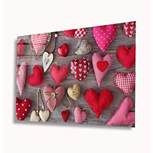 Küçük Kalpli Yastıklar Cam Tablo 50x70 cm