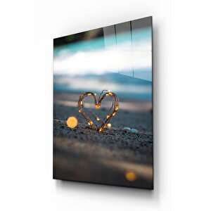 Işıklı Kalp Cam Tablo 50x70 cm
