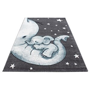 Kreş Halısı, Kreş-bebek Halısı Mavi Sevimli Fil Desen Kolay Bakım 80x150 cm