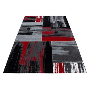 Modern Tasarımlı Halı Fırça Boyama Efekti Siyah Gri Kırmızı Beyaz 80x300 cm