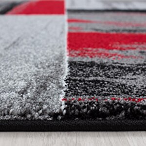 Modern Tasarımlı Halı Fırça Boyama Efekti Siyah Gri Kırmızı Beyaz