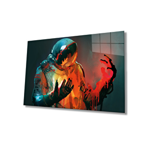 Astronot Uzay Evren Cam Tablo Ev Ve Ofis Duvar Dekoru 36x23 cm