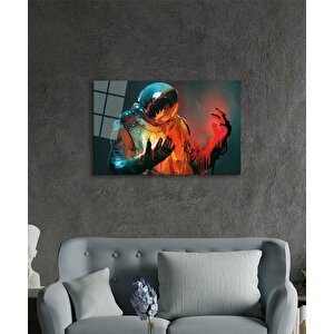 Astronot Uzay Evren Cam Tablo Ev Ve Ofis Duvar Dekoru 36x23 cm
