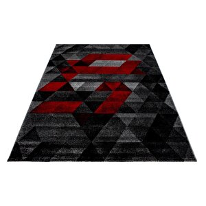 Modern Tasarımlı Halı Üçgen Desenli Siyah Gri Kırmızı Beyaz 120x170 cm