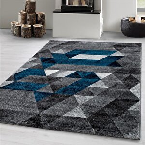 Modern Tasarımlı Halı Üçgen Desenli Siyah Gri Mavi Beyaz 80x150 cm