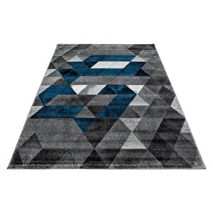 Modern Tasarımlı Halı Üçgen Desenli Siyah Gri Mavi Beyaz 80x150 cm