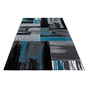 Modern Tasarımlı Halı Fırça Boyama Efekti Siyah Gri Mavi Beyaz 120x170 cm