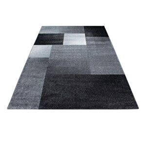 Halı Oturma Odası Modern Kısa Tüylü Kareli Tasarım Siyah-gri Eritilmiş Kolay Bakım 80x150 cm