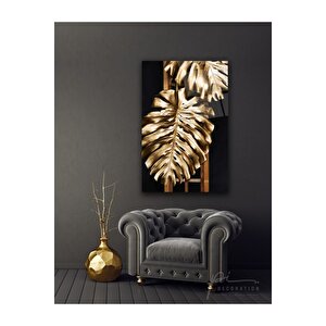 Gold Yapraklar Cam Tablo 50x70 cm