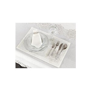 Asel Fransız Dantelli Keten Yemek Takımı - 26 Parça Krem