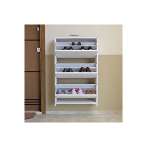 Mihra 72 X 112 X 25,5 Cm Düşer Kapaklı 3 Katlı Ayakkabılık -beyaz