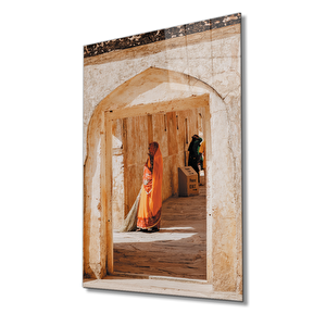 Taş Duvarlı Kemerli Kapı Cam Tablo 50x70 cm