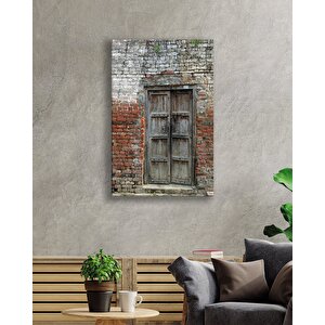 Taş Duvarlar Ve Ahşap Kapı Görselli Dikey Cam Tablo 36x23 cm