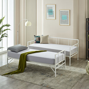 Forte Yavrulu Daybed Tek-çift Kişilik Metal Karyola+yatak Seti - Beyaz