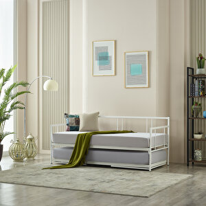 Forte Yavrulu Daybed Tek-çift Kişilik Metal Karyola+yatak Seti - Beyaz