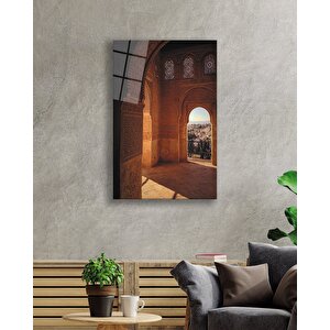 Taş Duvarlı Kemerli Motifli Kapı Görselli Cam Tablo 50x70 cm
