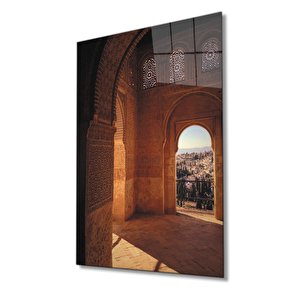Taş Duvarlı Kemerli Motifli Kapı Görselli Cam Tablo 50x70 cm