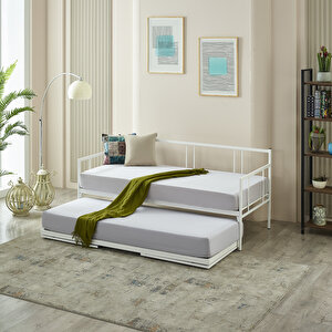Forte Yavrulu Daybed Tek-çift Kişilik Metal Karyola+yatak Seti - Beyaz 90x190 cm