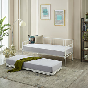Forte Yavrulu Daybed Tek-çift Kişilik Metal Karyola+yatak Seti - Beyaz 90x190 cm