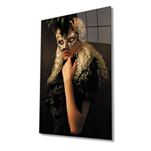 Kadınlar Maskeli Balo Cam Tablo 50x70 cm