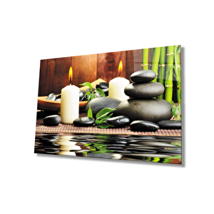Mum Taş Spa Cam Tablo Candle Stone Spa 110x70 cm
