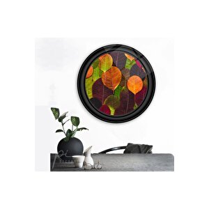 Yapraklar Yuvarlak Cam Tablo 50x50 cm